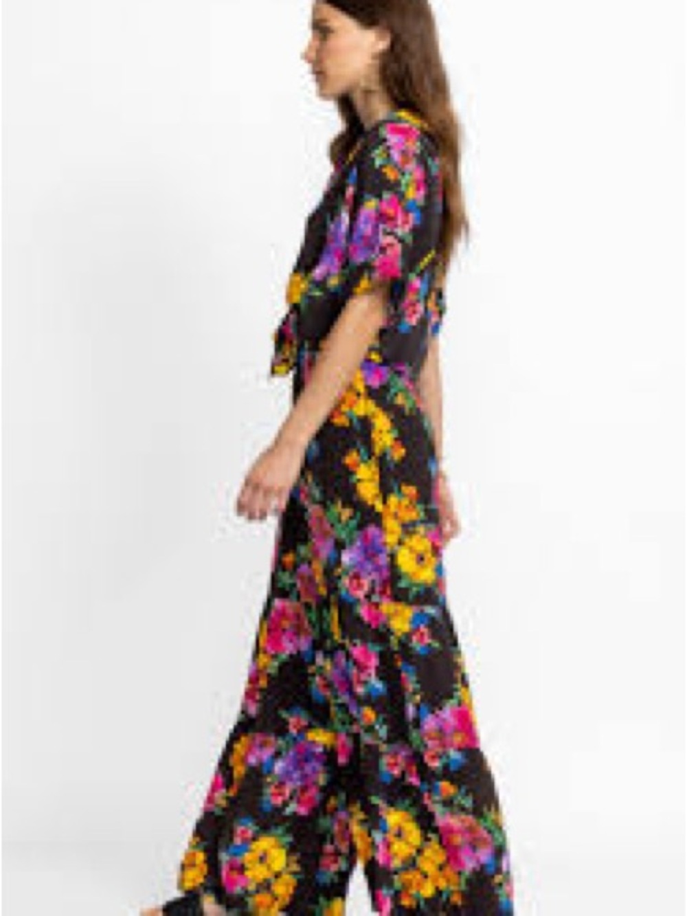JW 2 Piece Jade Silk Floral Short-Sleeved Top & Matching Wide Legged pants L - Picture 9 of 9